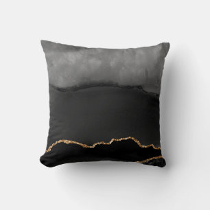 Coussin Fausse Agate Marbrée Grise Paillettes Dorées Pierr