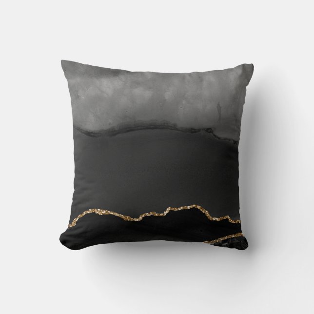 Coussin Fausse Agate Marbrée Grise Paillettes Dorées Pierr (Recto)