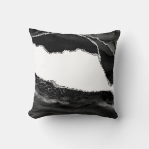Coussin Fausse Agate Marbrée Noir Blanc Pierre Moderne Ten