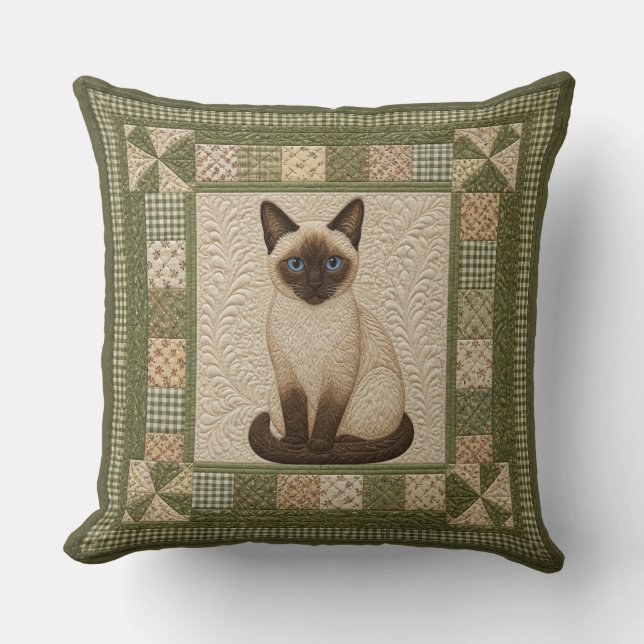 Coussin Fausse courtepointe de chat siamois (Recto)