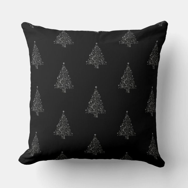 Coussin Faux Arbre de Noël gris argent Motif noir (Recto)