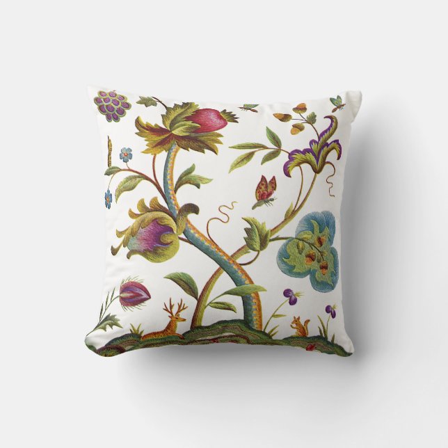 Coussin Faux Broderie - Arbre De Vie Crewel Jacobéen (Recto)