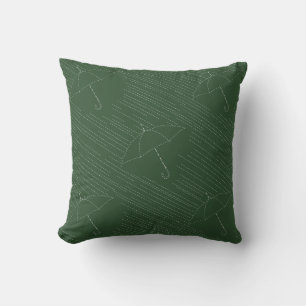 Coussin Faux broderie parapluie pluie points verts