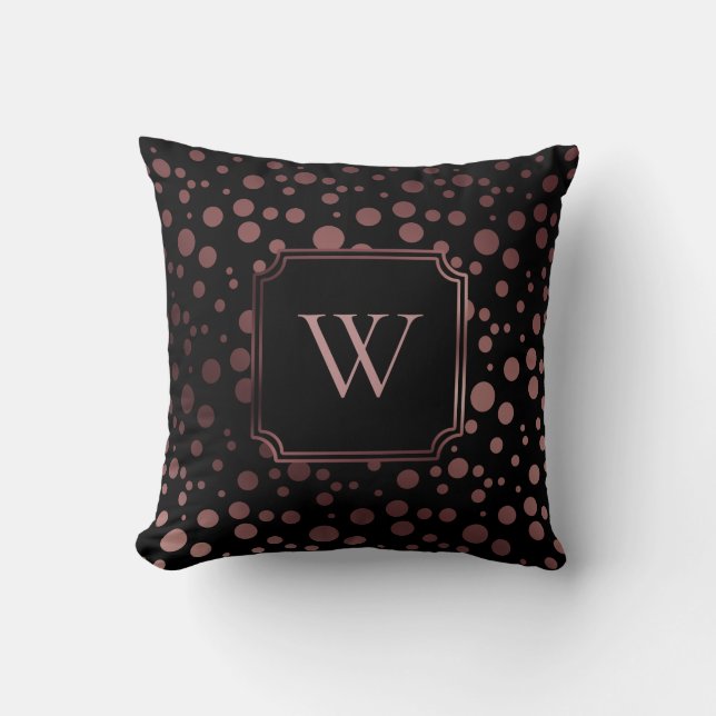 Coussin Faux cercles en feuille d'or rose avec monogramme  (Recto)