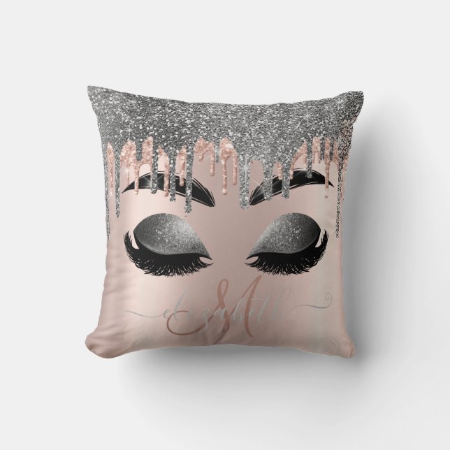 Coussin Faux Cils Monogramme avec Gouttes de Paillettes Ar (Recto)