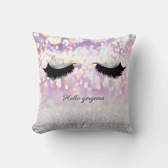 Coussin Faux cils rose argenté moderne et tendance avec Bo (Recto)