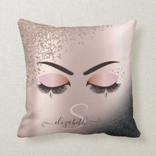Coussin Faux Cils Rose Noire Paillettes Or Diamants