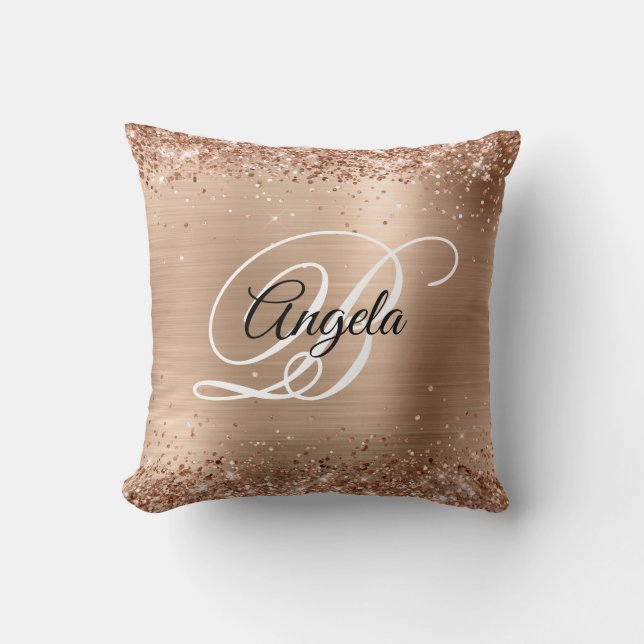 Coussin Faux Cuivre Pâle Brillance Paillettes Feuille Mono (Recto)