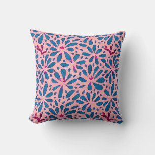 Coussin Faux Cutout Pink Blue Folk Art inspiré