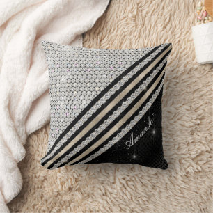 Coussin Faux de cristal argent et noir Personnalisé