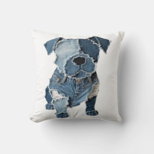 Coussin Faux Denim Patchwork Chien