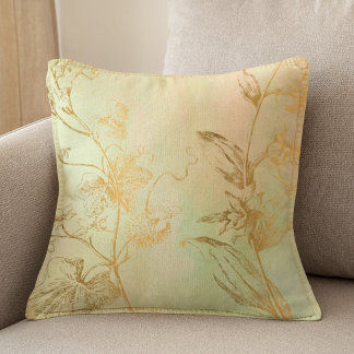 Coussin Faux feuille or botanique crème feuille vintage ch