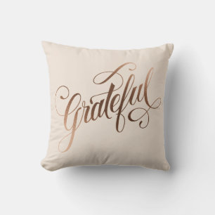 Coussin Faux-foil Élégant Grateful Script pour Thanksgivin