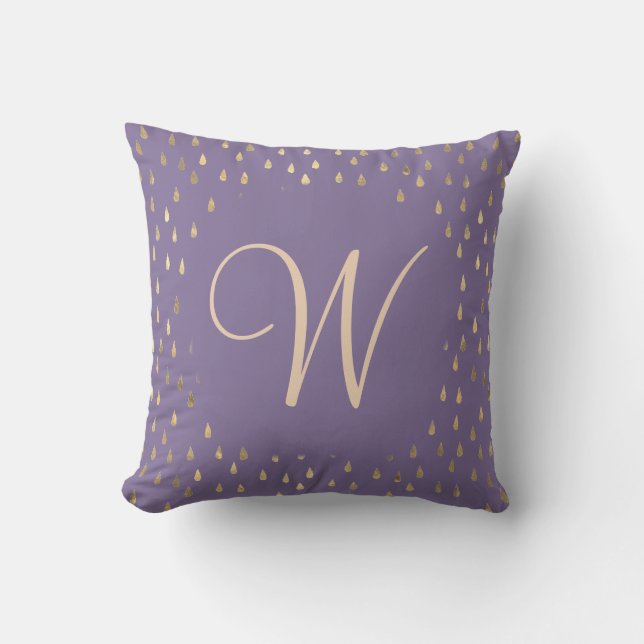 Coussin Faux foil or pluie gouttes de monogramme tendance (Recto)