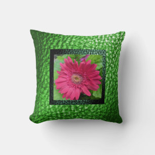 Coussin Faux Gerbera Design Fleur Rose/Chaux Métallique