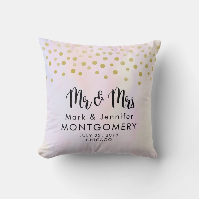 Coussin Faux Gold Confetti on Purple Watercolor M. & Mme (Recto)