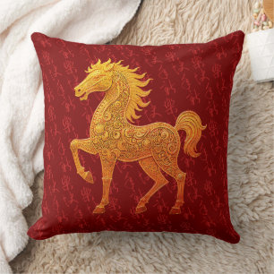 Coussin Faux Gold Embossed Chinese Année du Cheval 2026
