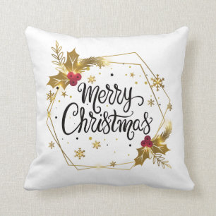 Coussin Faux Gold Floral Joyeux Noël Lancer l'oreiller