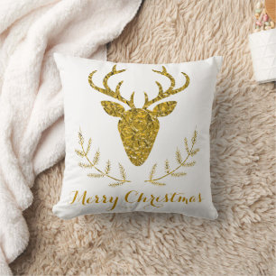 Coussin Faux Gold Foil Tête de cerf texturé Noël