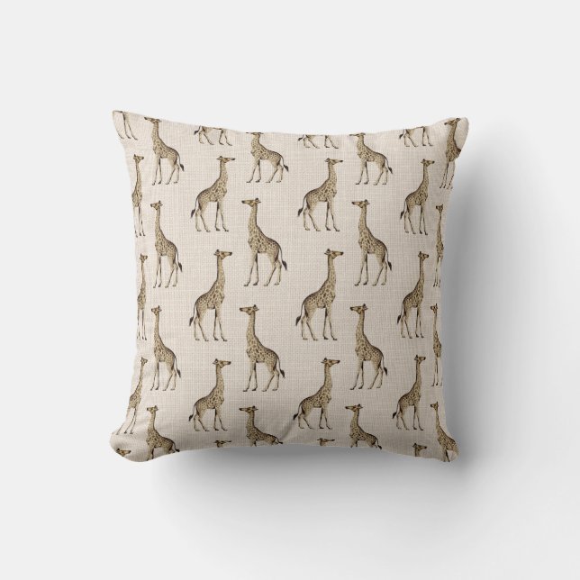 Coussin Faux Linen Vintage look Giraffe à motifs (Recto)