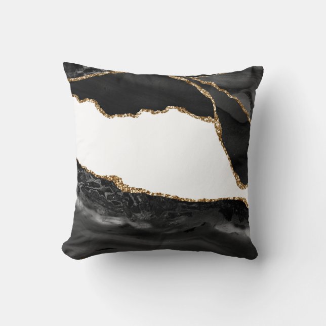 Coussin Faux Marblé Agate Black Stone Luxe Or (Recto)