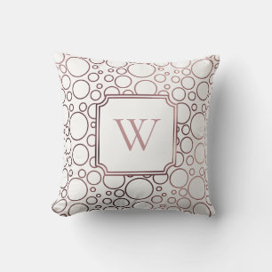 Coussin Faux or rose et bulles blanches avec monogramme