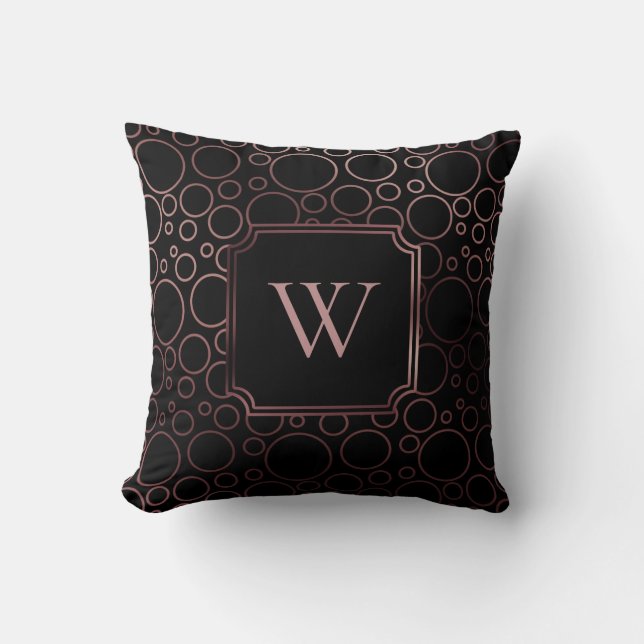 Coussin Faux or rose et bulles noires avec monogramme (Recto)