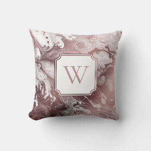 Coussin Faux or rose et marbre blanc avec monogramme