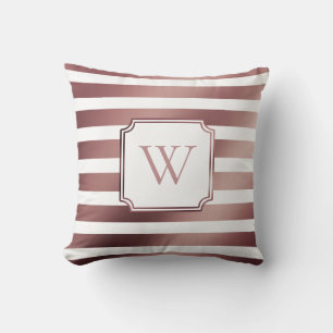 Coussin Faux or rose et rayures blanches avec monogramme