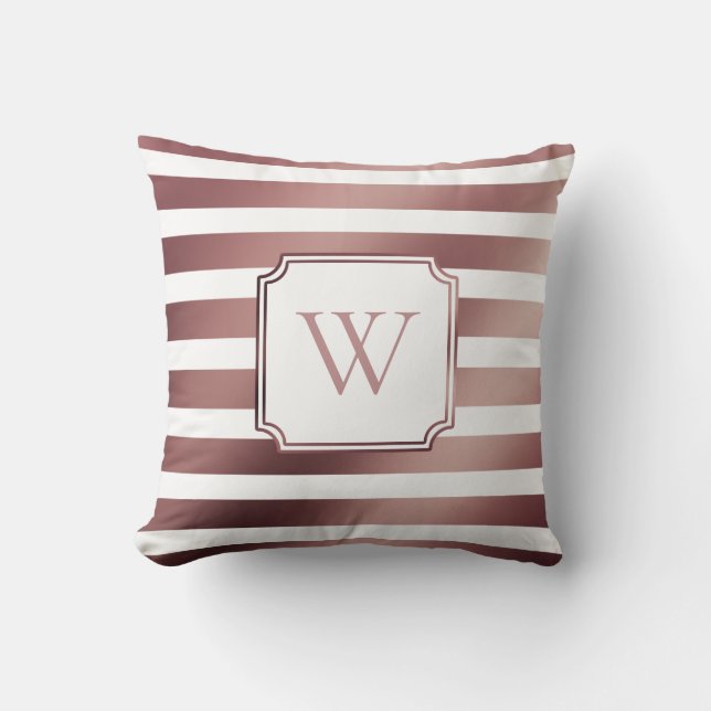 Coussin Faux or rose et rayures blanches avec monogramme (Recto)