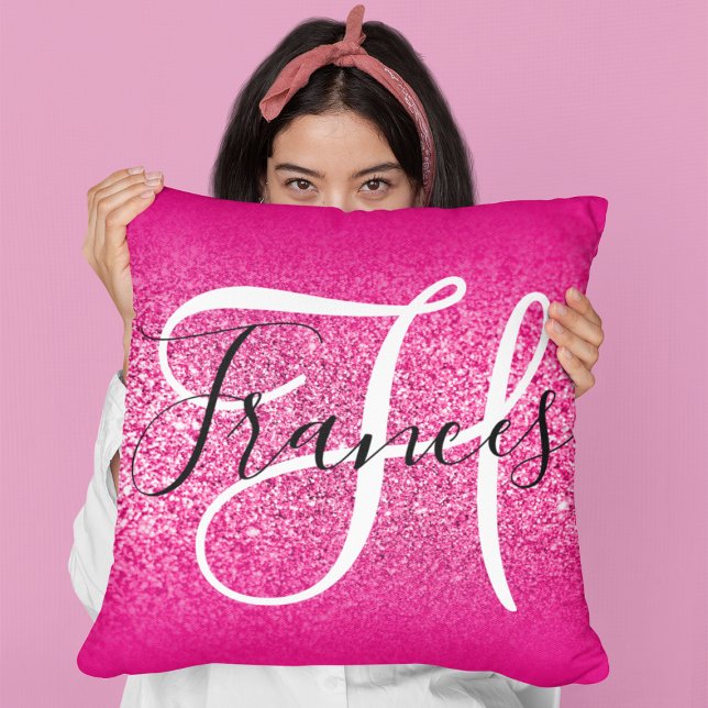Coussin Faux Pailleté Rose Chaud Ombré Monogrammé (Créateur téléchargé)