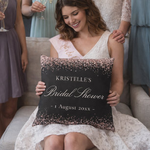 Coussin Faux Pailleté Rose Noir Mariage Personnalisé