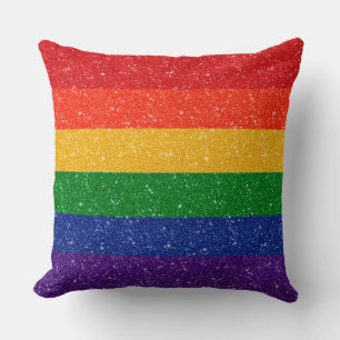 Coussin Faux Parties scintillant LGBTQ Pride Arc en ciel
