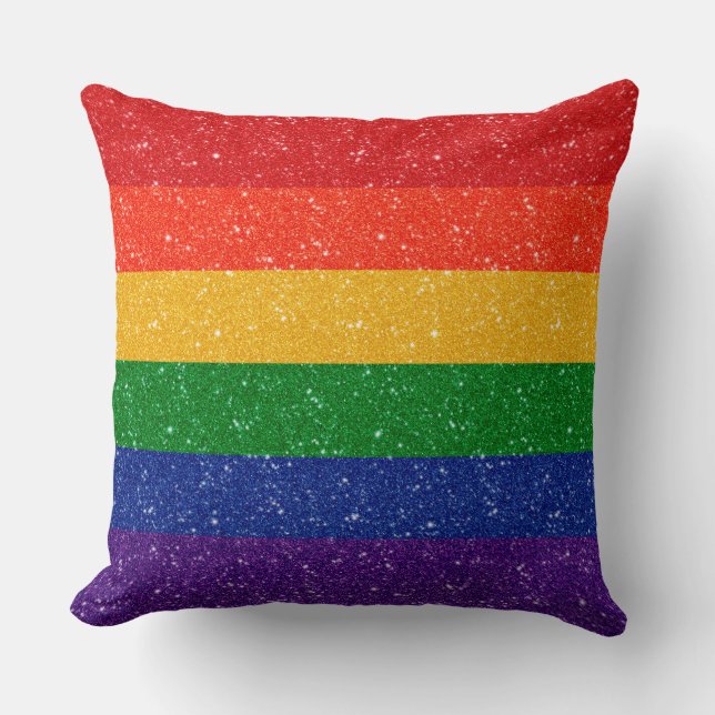 Coussin Faux Parties scintillant LGBTQ Pride Arc en ciel (Recto)