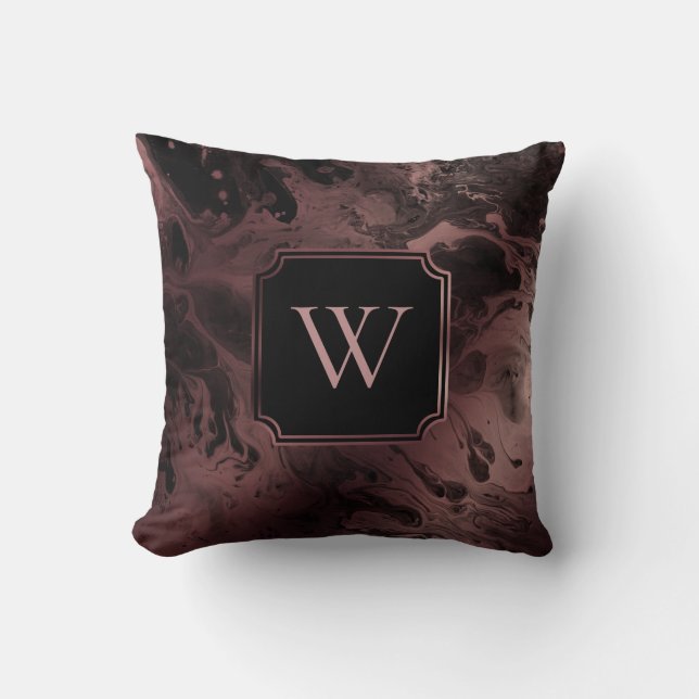 Coussin Faux rose gold et marbre noir avec monogramme (Recto)