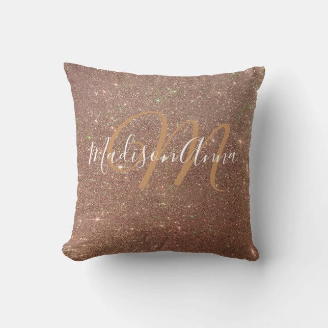 Coussin Faux Rose Gold Parties scintillant 3 avec Monogram (Recto)