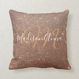 Coussin Faux Rose Gold Parties scintillant 3 avec Monogram