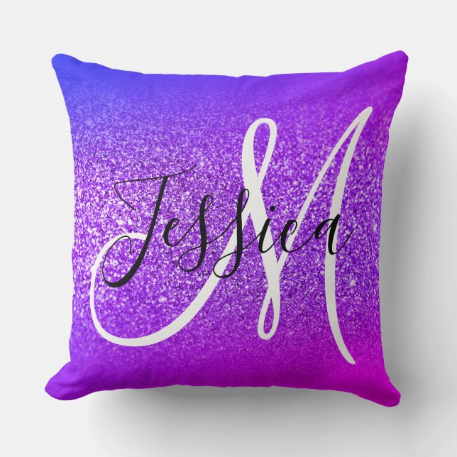 Coussin Faux Violet Pailleté Miami Ombré Monogramme (Recto)