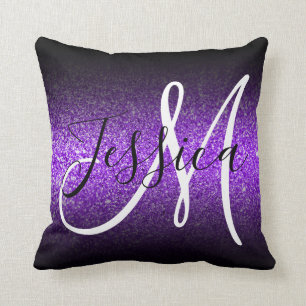 Coussin Faux Violet Parties scintillant Noir Ombre Monogra
