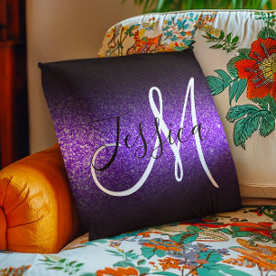 Coussin Faux Violet Parties scintillant Noir Ombre Monogra