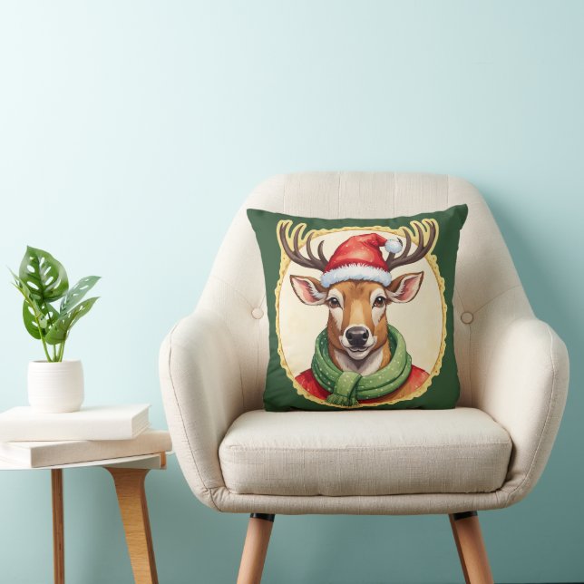 Coussin Favoris de Noël animal amusant - Cerf 2 (Chaise)