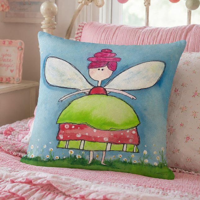 Coussin Fée aquarelle fantaisiste (Whimsical Fairy Pillow)