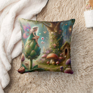 Coussin Fée assise sur une Illustration Magique d'Artichau