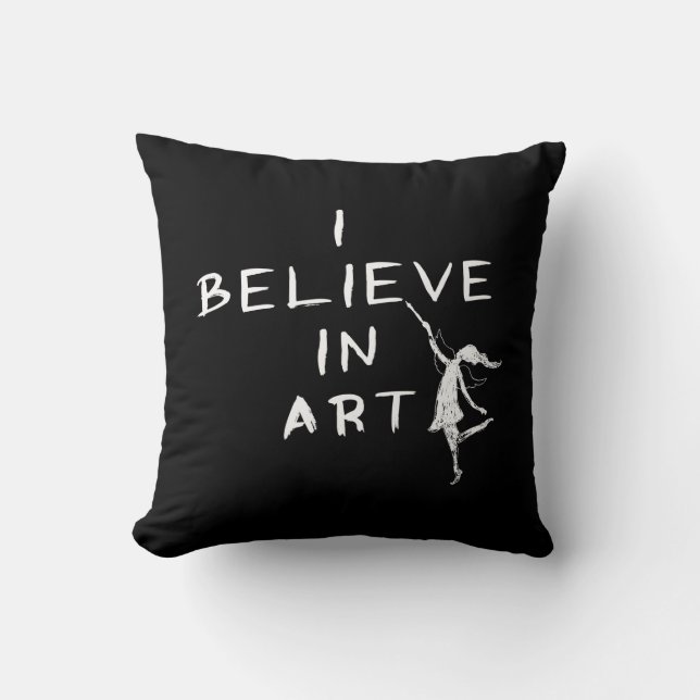 Coussin Fée d'art : Je crois à l'art (le noir) (Recto)