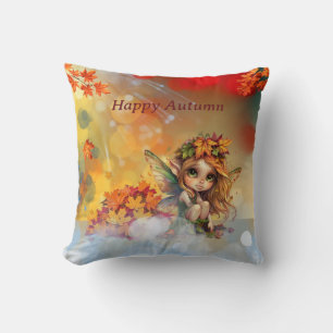 Coussin Fée d'automne mignonne avec Feuilles tombés