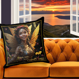Coussin Fée de café à ailes d'or