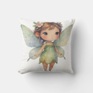 Coussin Fée de la Forêt Enchantée : lutin vert pastel