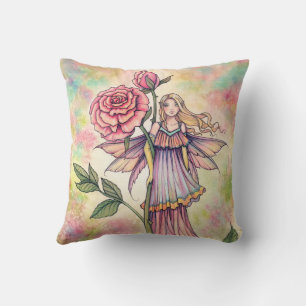 Coussin Fée de la Rose Rougeoyante par Molly Harrison