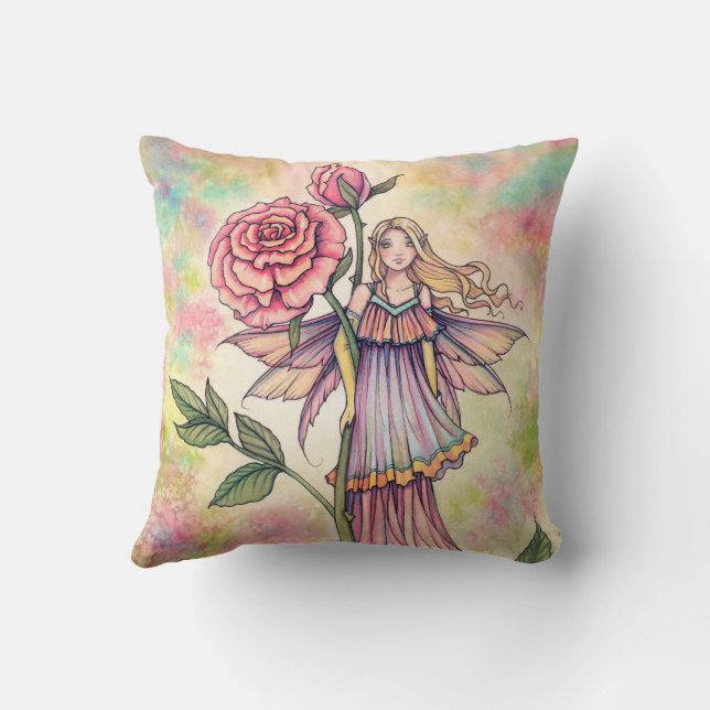 Coussin Fée de la Rose Rougeoyante par Molly Harrison (Verso)