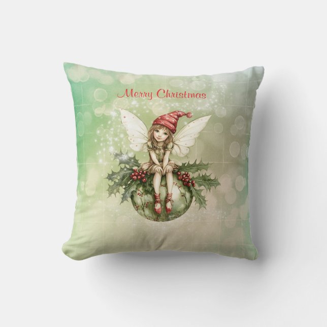 Coussin Fée de Noël mignonne sur un ornement (Recto)